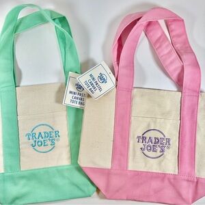 Trader Joe’s Mini Tote Bags - Green and Pink Set of Two Bags